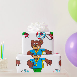 Papel De Regalo Oso de fútbol jugando fútbol con ropa deportiva 