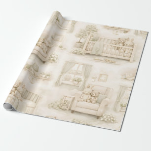 Papel De Regalo Oso de guardería neutral beige patrón de habitació
