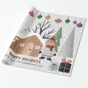 Papel De Regalo Oso de invierno, árboles y vacaciones de Navidades