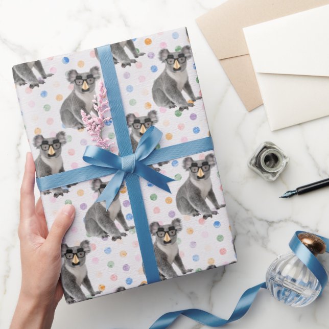Papel De Regalo Oso de Koala con gafas de Groucho sobre puntos de  (Regalar)