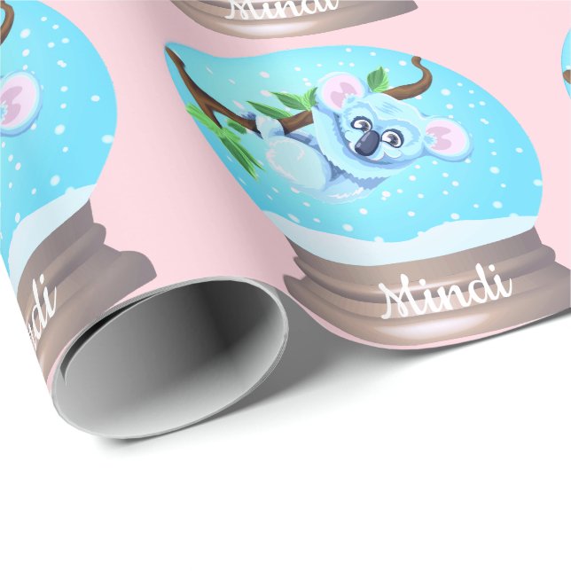 Papel De Regalo Oso de Koala linda nieve globo rosa chica (Esquina del rollo)