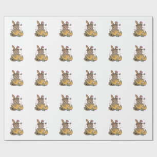 Papel De Regalo Oso de Pascua lindo en huevo roto vector vintage_1