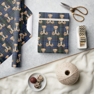 Papel De Regalo Oso de peluche a cuadros preppy de lujo