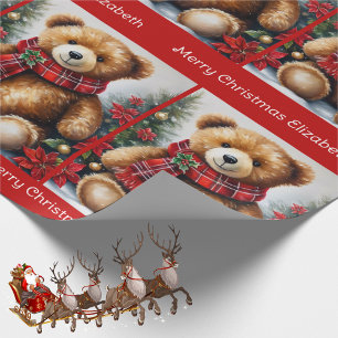 Papel De Regalo Oso de peluche Añadir nombre del niño Navidad Clás