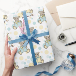 Papel De Regalo Oso de peluche azul pastel y amarillo lindo