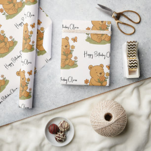 Papel De Regalo Oso de peluche con flores personalizado - Cumpleañ