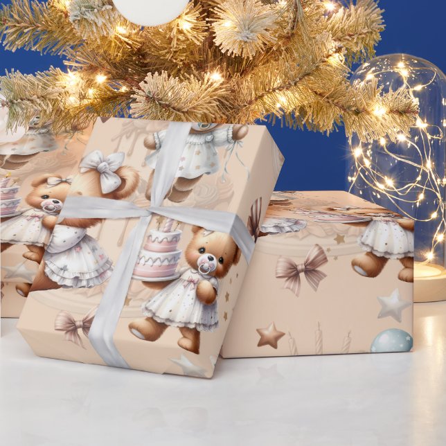 Papel De Regalo Oso de peluche con globos y regalos (Vacaciones)