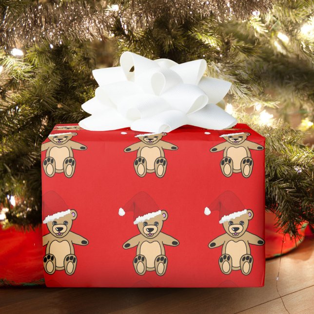 Papel De Regalo Oso de peluche con Navidades rojos de Santa Hat (Subido por el creador)
