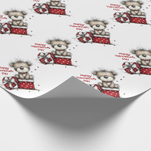 Papel De Regalo Oso de peluche con regalo de corazón y caja de lun
