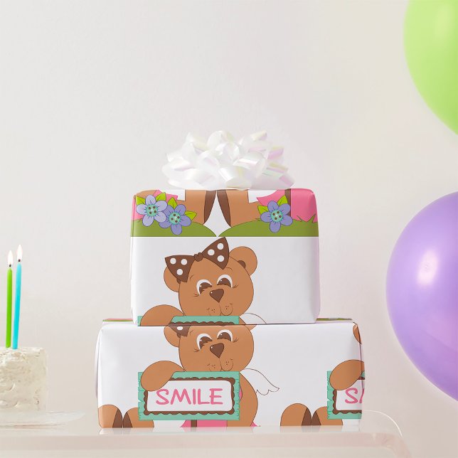 Papel De Regalo Oso de peluche con Rótulo de sonrisa de arrastre (Subido por el creador)
