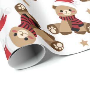 Papel De Regalo Oso de peluche con vacaciones de Gorra de Santa Cl