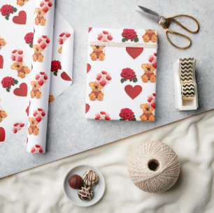 Papel De Regalo Oso de peluche de corazones rojos del día de San V