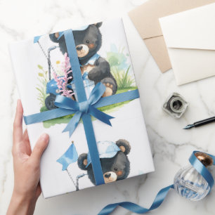 Papel De Regalo Oso de peluche de golf con carrito de golf en verd