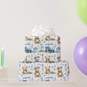 Papel De Regalo Oso de peluche de golf con carrito de golf en verd