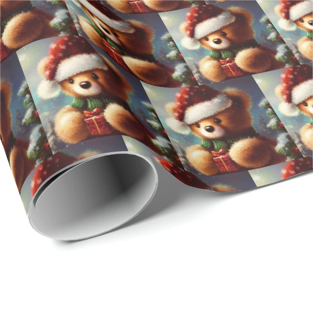 Papel De Regalo Oso de peluche de Navidad 2 (Esquina del rollo)