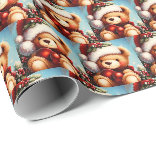 Papel De Regalo Oso de peluche de Navidad 4 (Esquina del rollo)