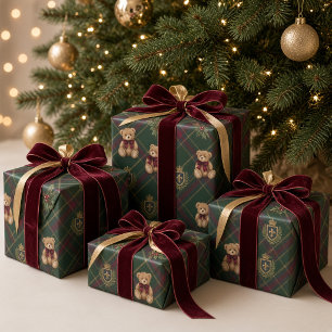 Papel De Regalo Oso de peluche de tartán elegante con lazo de borg