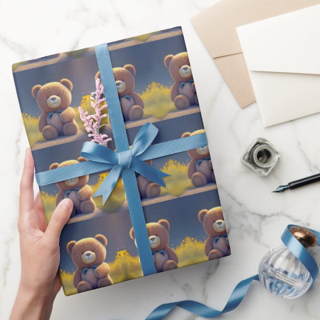 Papel De Regalo Oso de peluche en la pradera, niños lindos de cual (Regalar)