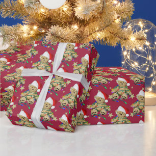Papel De Regalo Oso de peluche en luces de Navidad y estrellas