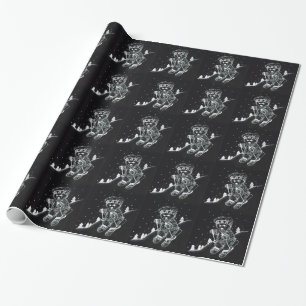 Papel De Regalo Oso de peluche esquiando en blanco y negro