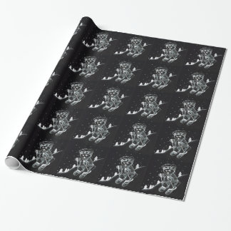 Papel De Regalo Oso de peluche esquiando en blanco y negro