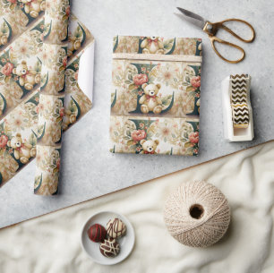 Papel De Regalo Oso de peluche floral letra L