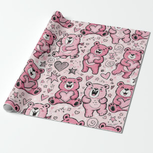 Papel De Regalo Oso de peluche Kawaii patrón rosa