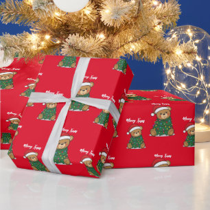 Papel De Regalo Oso de peluche lindo árbol de Navidad Merry Christ