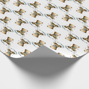 Papel De Regalo Oso de peluche lindo en pajarita azul de nube espo
