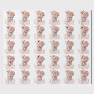 Papel De Regalo Oso de peluche lindo sosteniendo un ramo de rosas 