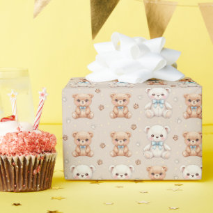 Papel De Regalo Oso de peluche lindo y lazos azules patrón sin fis
