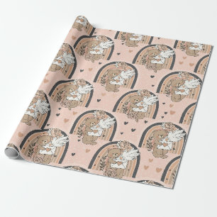 Papel De Regalo Oso de peluche neutral arcoíris en marrón y taupe