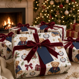 Papel De Regalo Oso de peluche preppy personalizado con monograma 