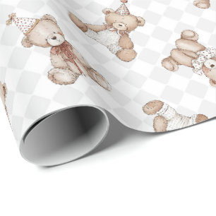 Papel De Regalo Oso de peluche retro nostalgia Volante a cuadros
