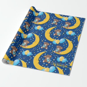 Papel De Regalo Oso de peluche sentado en el patrón de la luna