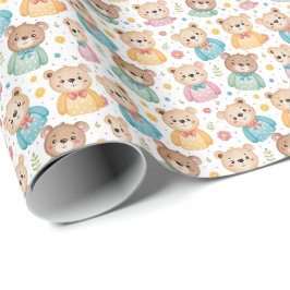 Papel De Regalo Oso de peluche y flores