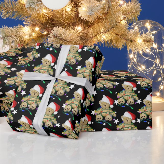 Papel De Regalo Oso De Teddy En Luces Navidades (Vacaciones)