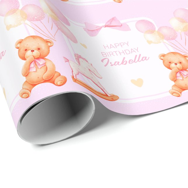 Papel De Regalo Oso De Teddy Rosa Y Caballo Rocío (Esquina del rollo)