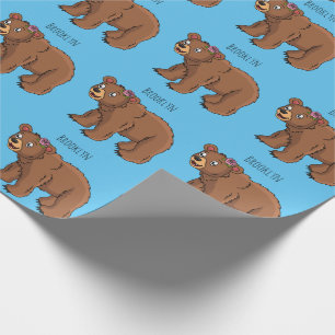 Papel De Regalo Oso dulce con ilustracion personalizado de flores