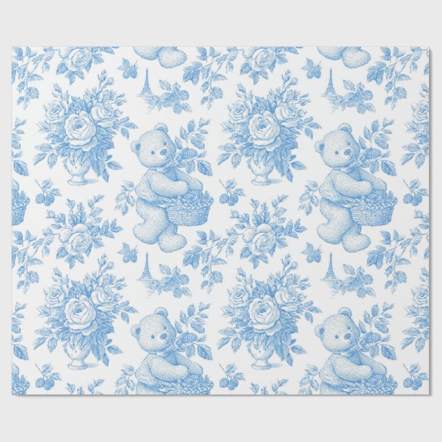 Papel De Regalo Oso floral toile francés (Superficie plana)