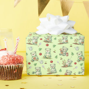 Papel De Regalo Oso jardinero lindo y patrón continuo de jardín de
