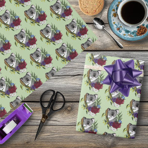 Papel De Regalo Oso Koala Lindo Verde Flora Vida Silvestre Austral