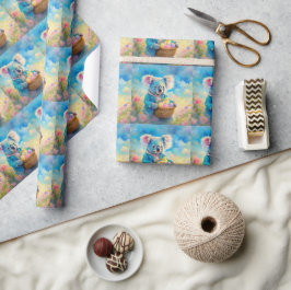 Papel De Regalo Oso Koala sosteniendo una canasta de huevos de Pas
