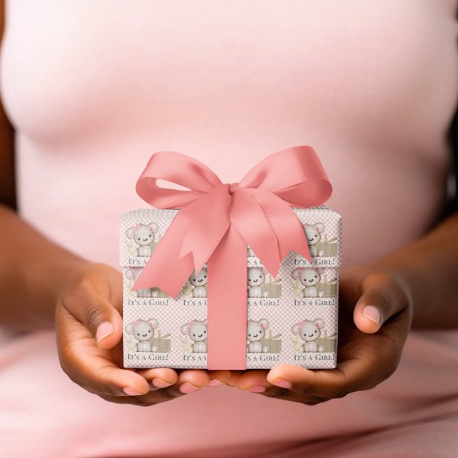 Papel De Regalo Oso lindo es un Baby Shower azul picnic Chica (Subido por el creador)