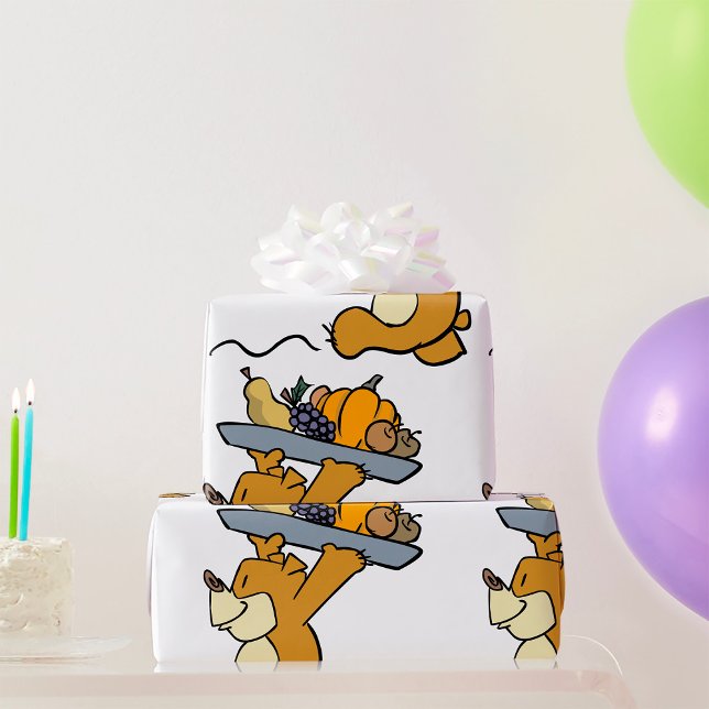 Papel De Regalo Oso lindo llevando una bandeja de cosecha festiva (Subido por el creador)
