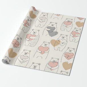 Papel De Regalo Oso Lindo y Corazones -- Guardería Pastel (4)