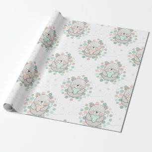 Papel De Regalo Oso lindo y corazones -- Pastel para guardería (6)