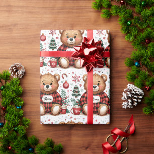 Papel De Regalo Oso Mama de Cuadros de Búfalo Navidad Xmas