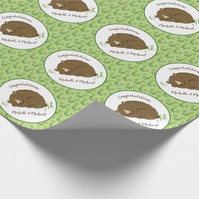 Papel De Regalo Oso marrón Animales de bosque de Baby Shower (Esquina)