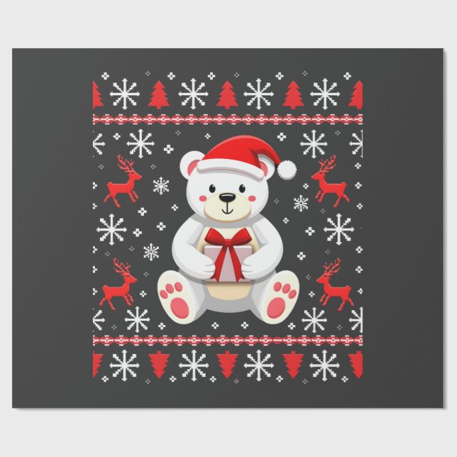 Papel De Regalo Oso Navidad Navidad (Superficie plana)
